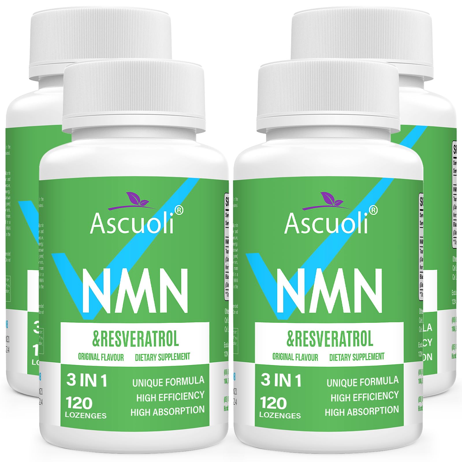 Ascuoli NMN Resveratrol bottle for convenient daily energy and vitality support.