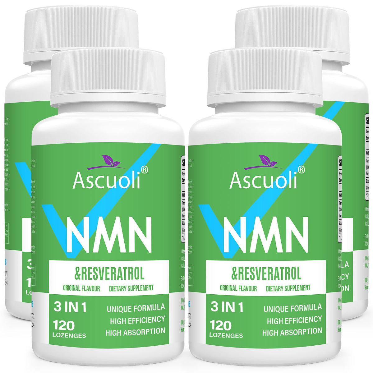 Ascuoli NMN Resveratrol bottle for convenient daily energy and vitality support.