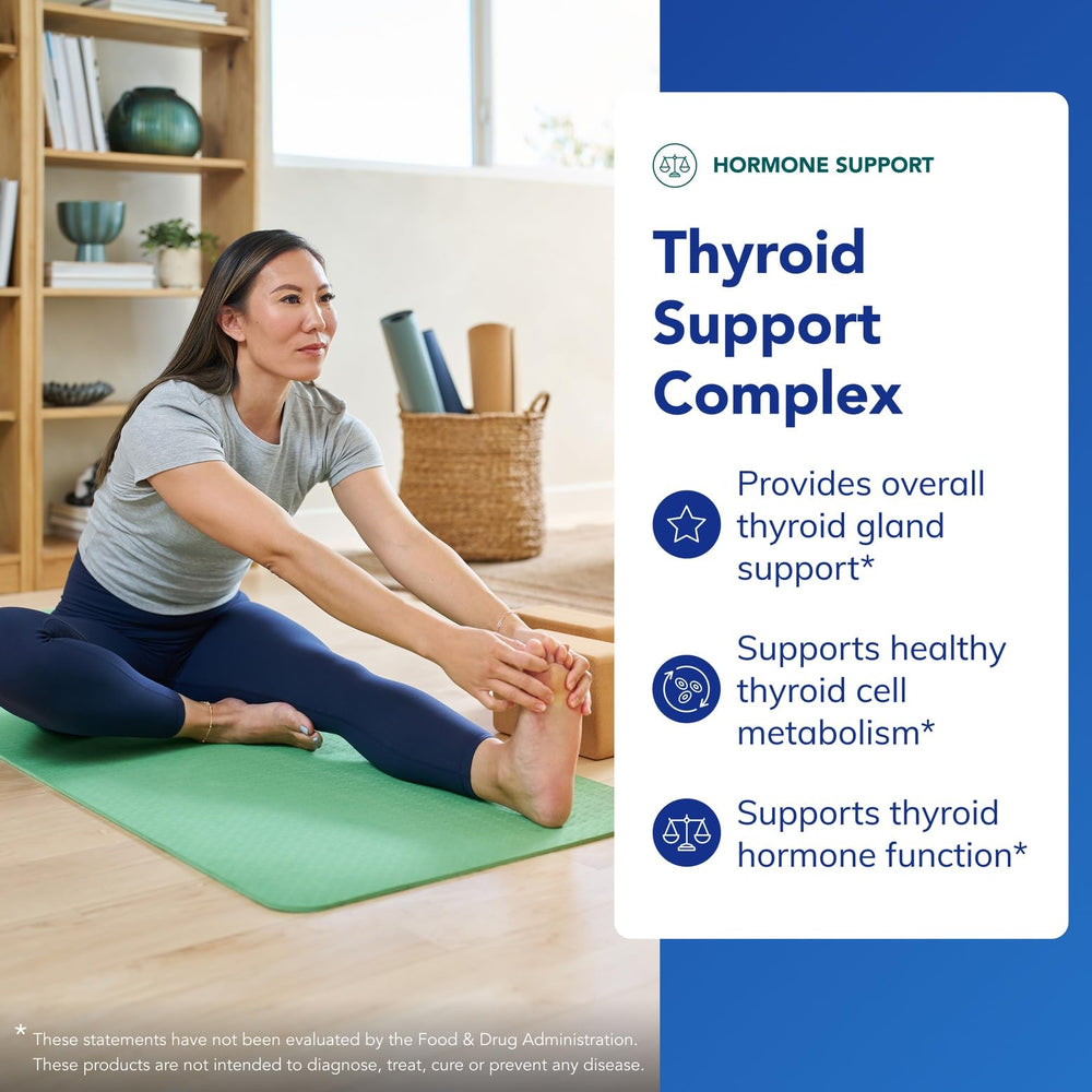 Thyroid Support Complex capsules with ashwagandha and iodine for balanced function.
