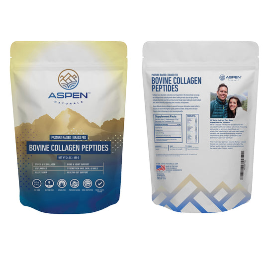 Aspen Naturals collagen canister closeup showing high quality USA sourcing