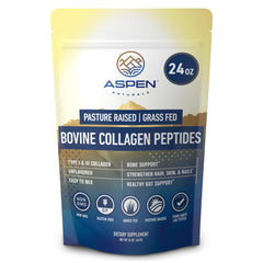Aspen Naturals Bovine Collagen Powder jar, grass-fed source for hair, skin, and nails.