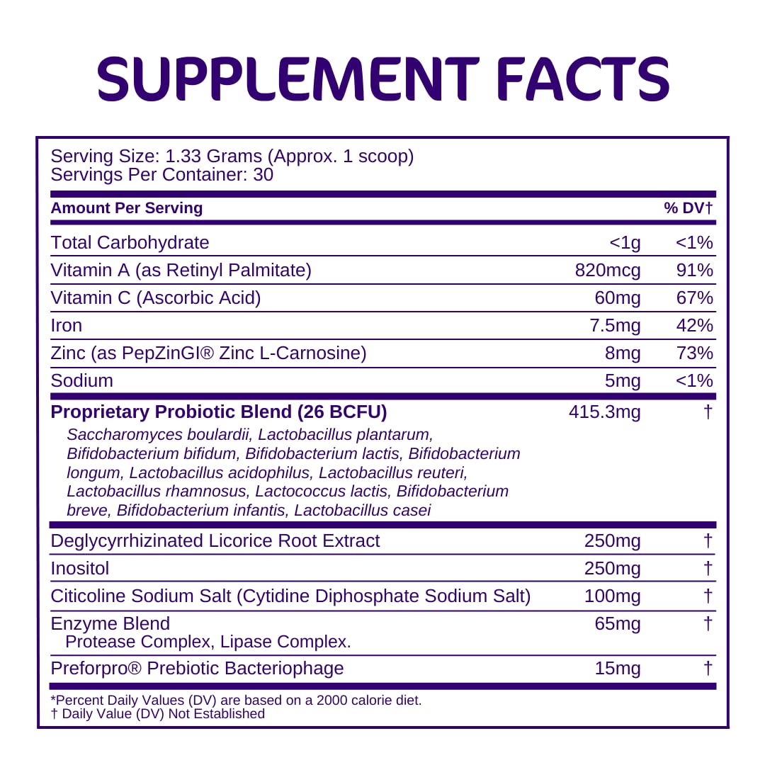 Aspire Nutrition Bio-Heal Pro+ label closeup highlights the 6-in-1 probiotic formulation.