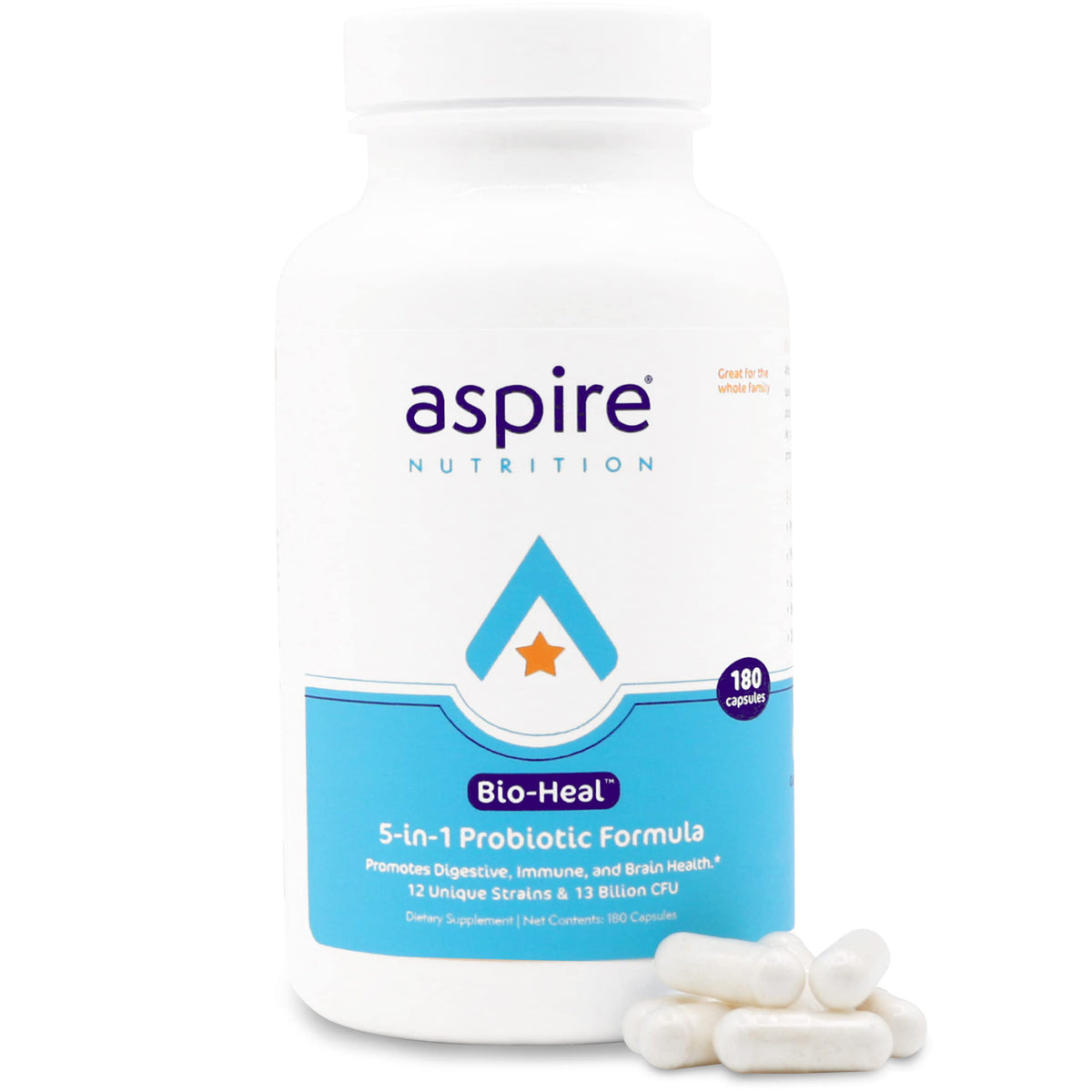 Aspire Nutrition Bio-Heal probiotic bottle front view for gut health