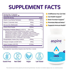 Aspire Bio-Heal probiotic label displays vitamins and minerals supporting immunity