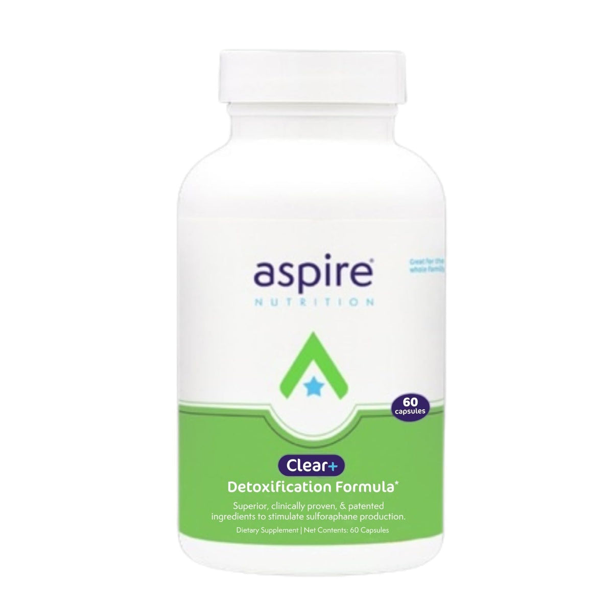 Aspire Nutrition Clear+ detox bottle cap view highlighting premium packaging