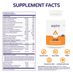 Aspire Nutrition Multi+ capsules closeup highlights convenient daily wellness capsules for busy lifestyles.