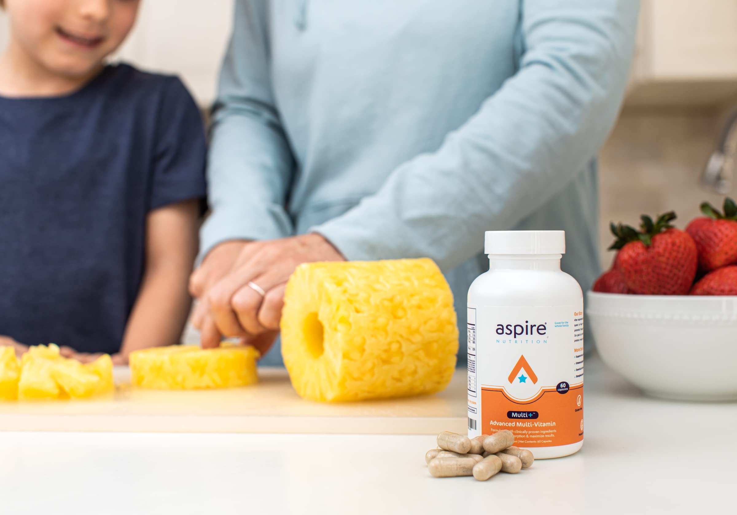 Aspire Nutrition Multi+ daily-use bottle suggests easy routine for consistent support.