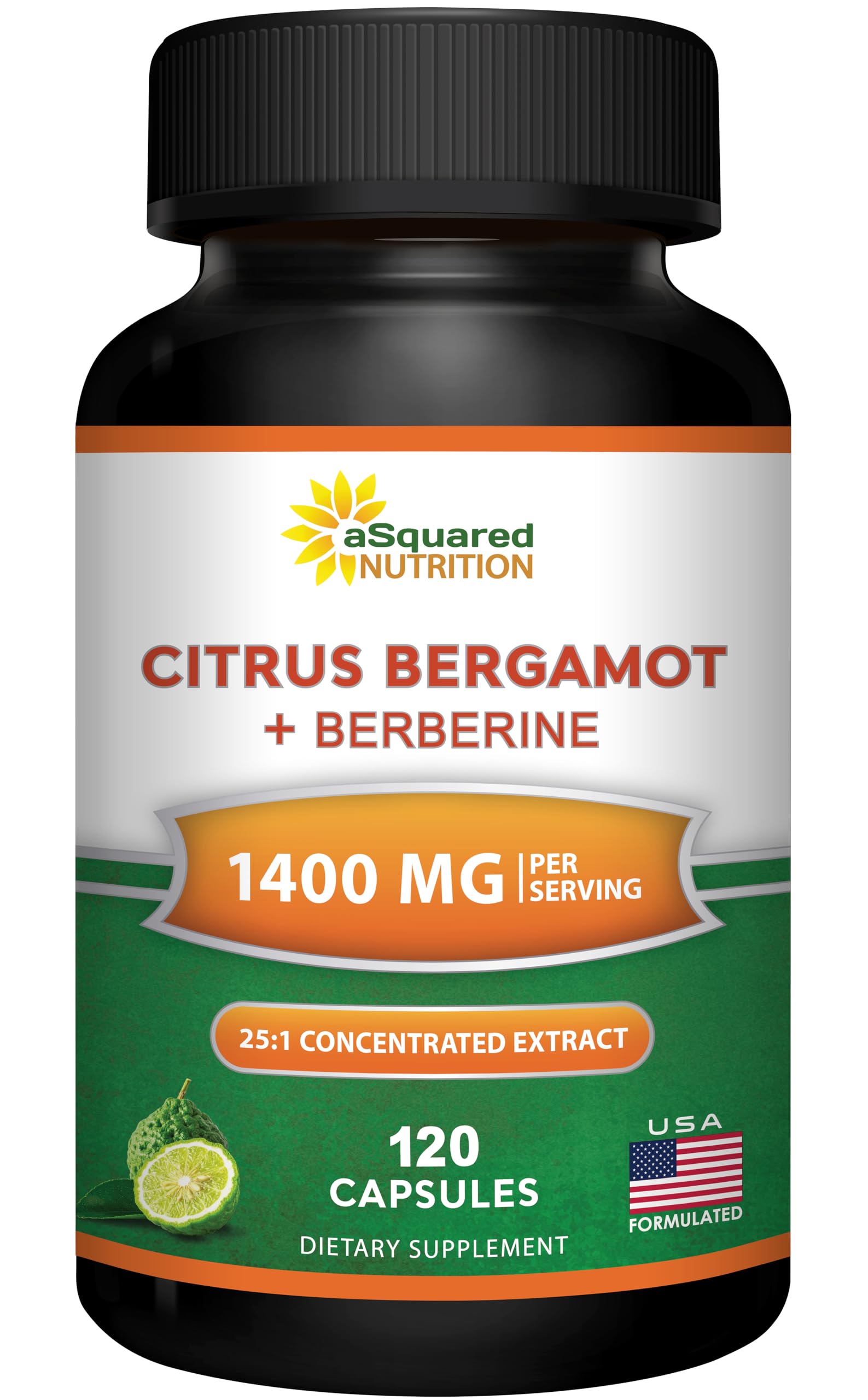 aSquared Nutrition Citrus Bergamot with Berberine bottle showing compact veggie capsules for daily heart support