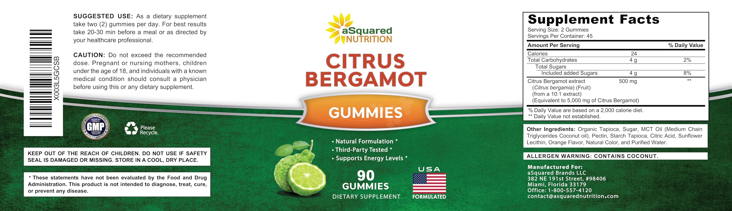 Serving size graphic indicating 500 mg per gummy serving