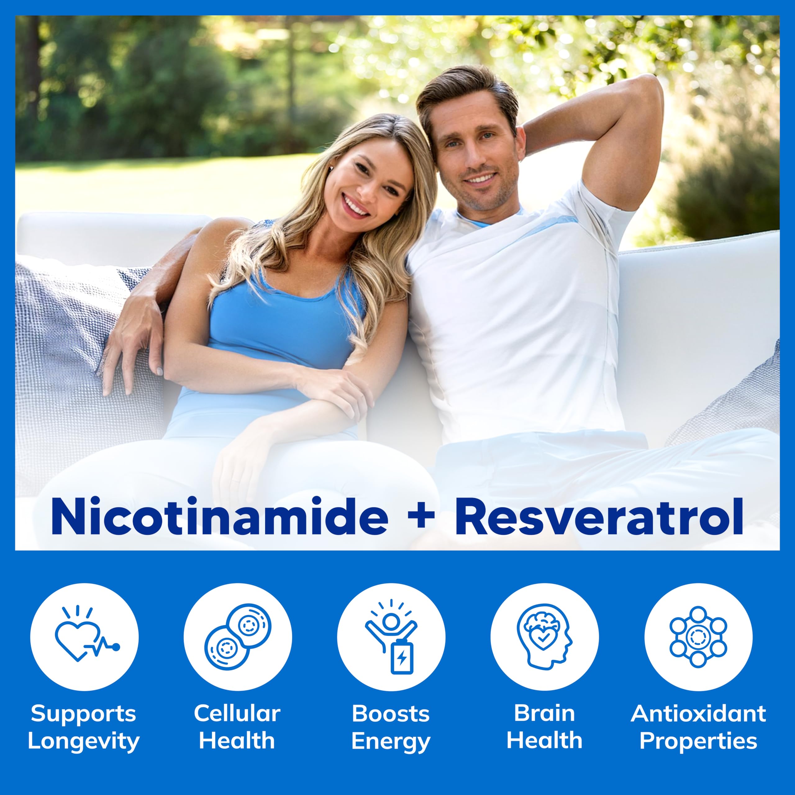 aSquared Nutrition Nicotinamide with Resveratrol bottle illustrating NAD level support