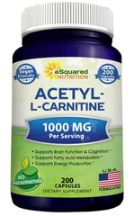 aSquared Nutrition Acetyl L-Carnitine bottle emphasizing energy support for daily routines