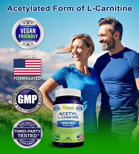 aSquared Nutrition Acetyl L-Carnitine capsules shown as vegan-friendly energy option