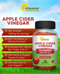 aSquared Nutrition ACV gummies with The Mother featuring acetic acid and natural nutrients.