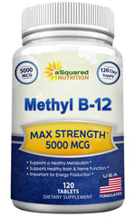 asquared nutrition b12 5000mcg tablet front view highlighting energy support