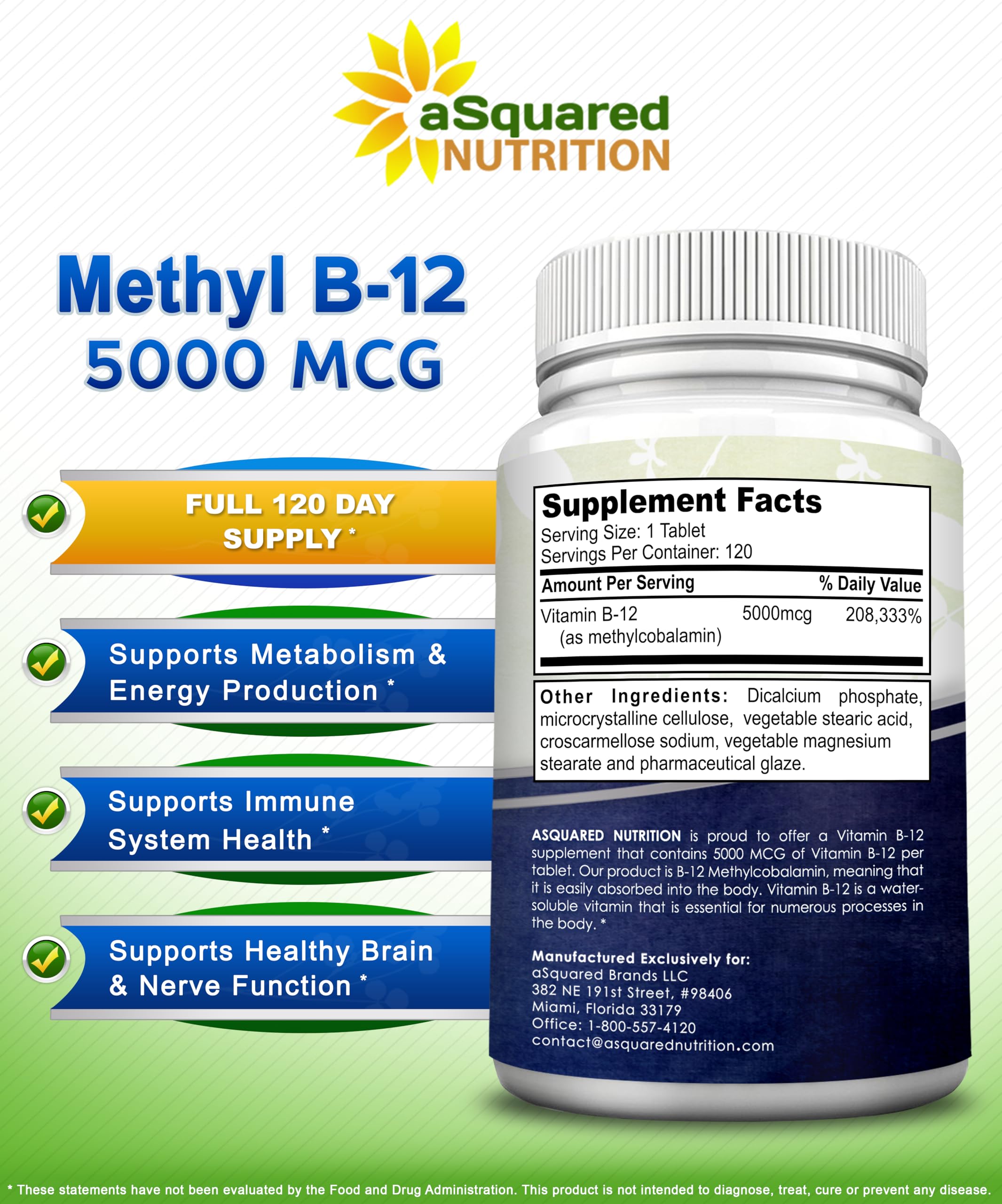 asquared nutrition b12 5000mcg tablets on desk ready for routine