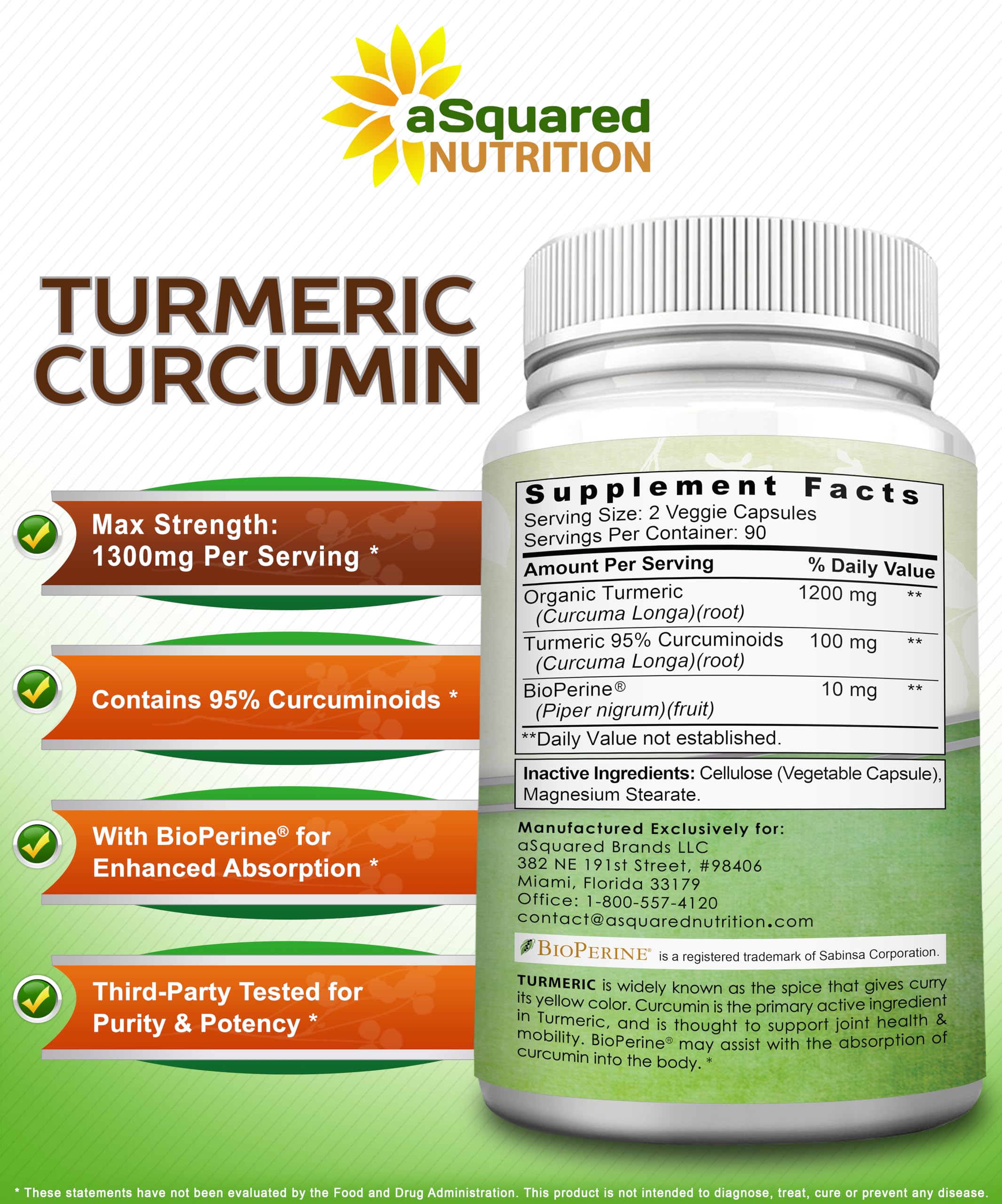 aSquared Nutrition bottle with green label in natural light