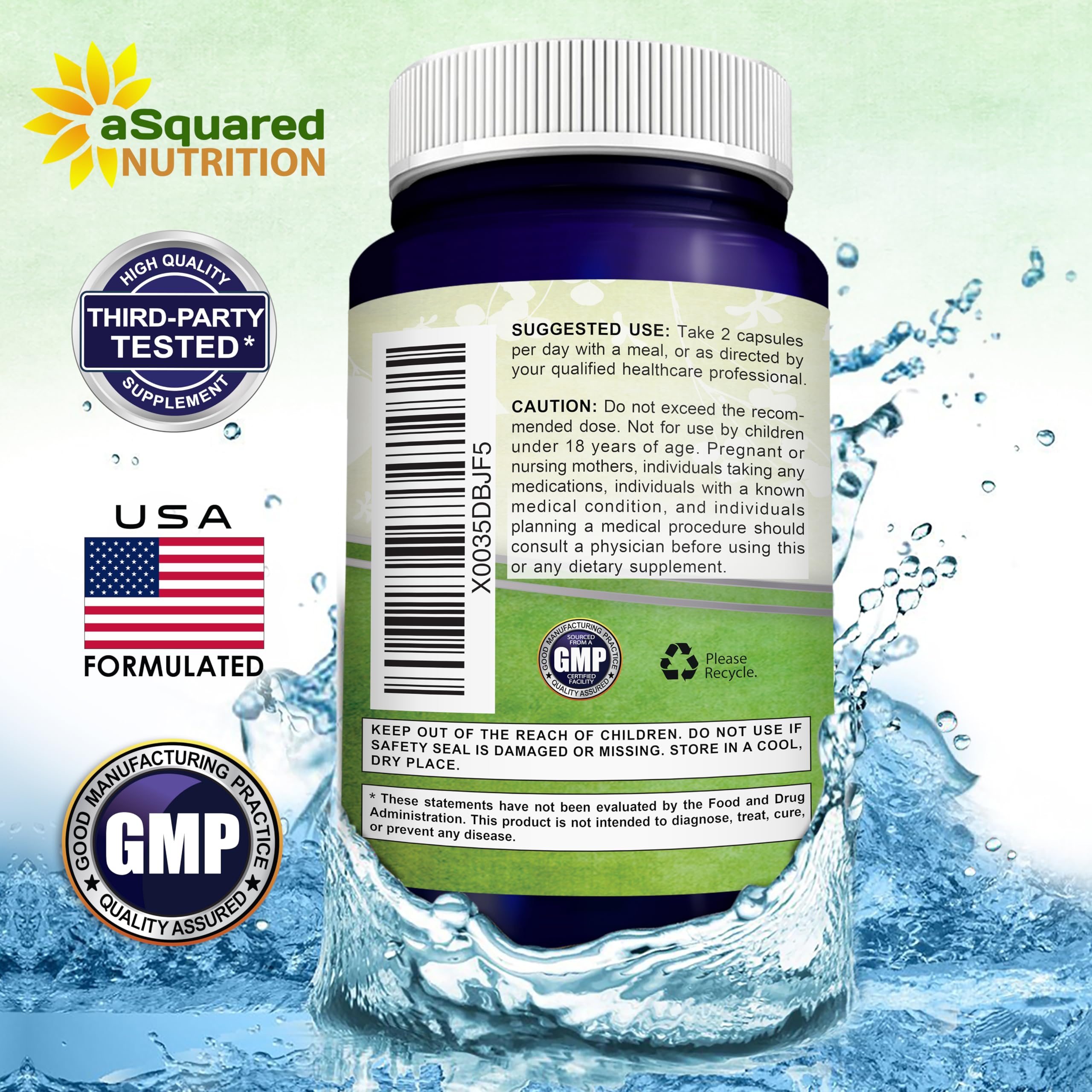 aSquared Nutrition bottle with label detail communicates complete supplement information