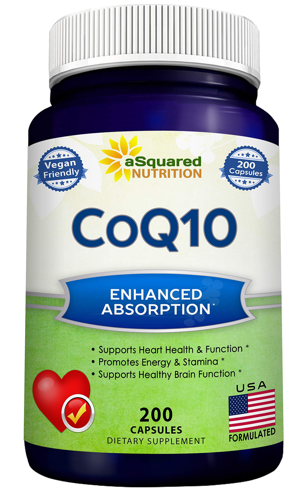 aSquared Nutrition CoQ10 400mg bottle front showing energy support potential