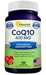 aSquared Nutrition CoQ10 bottle and capsules for daily energy support.
