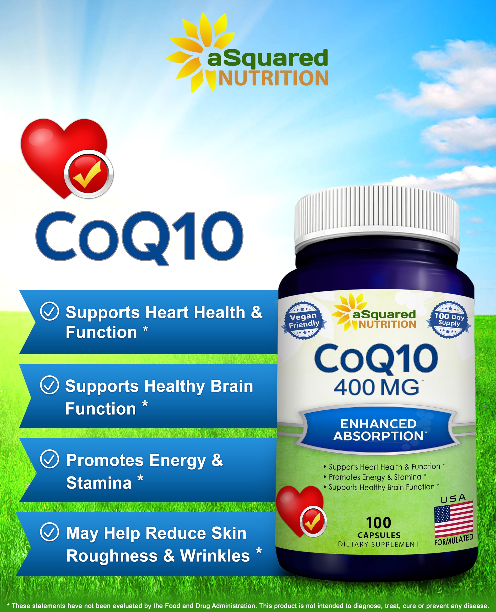 aSquared Nutrition CoQ10 capsules close-up highlighting max strength formula.