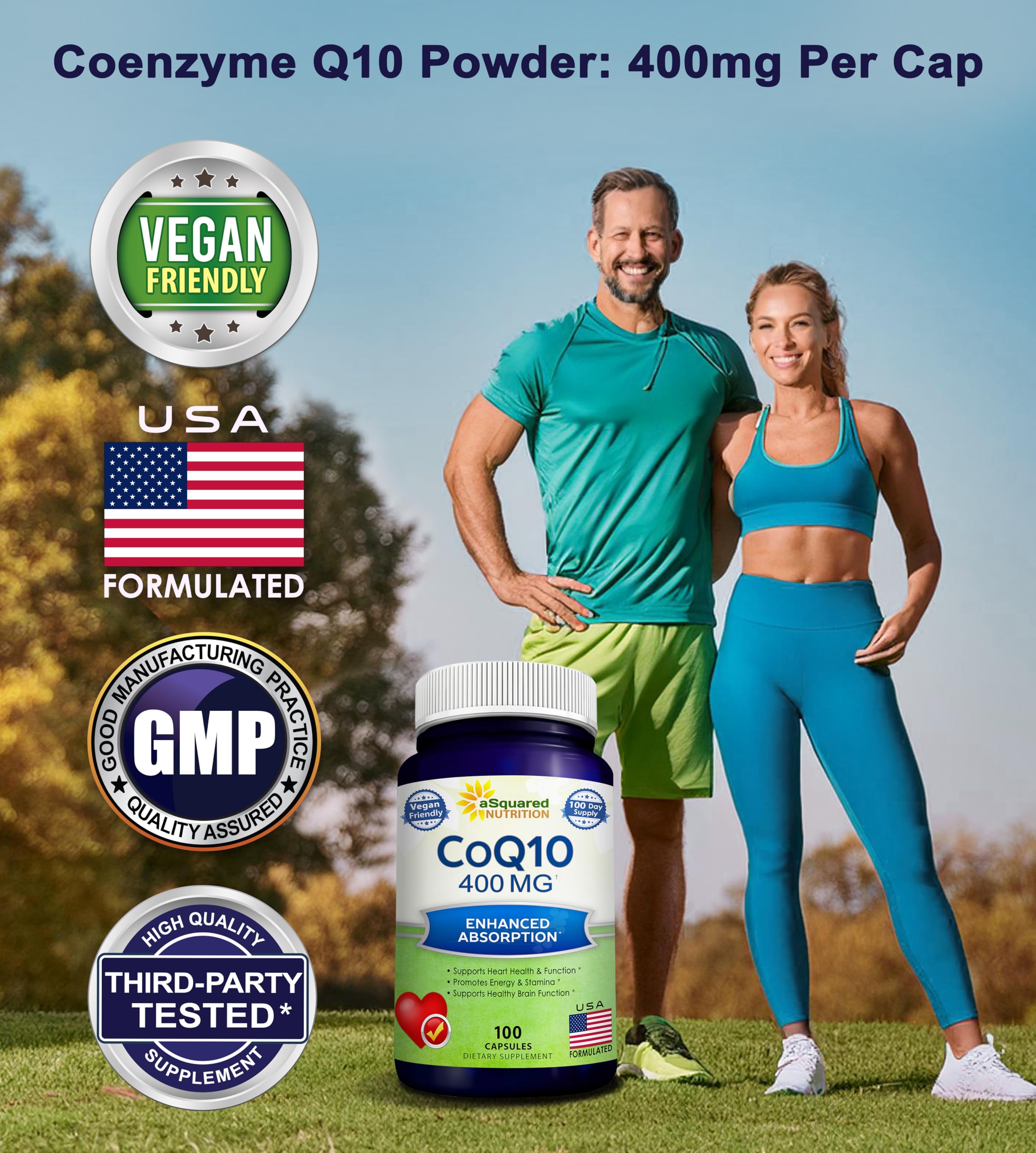 aSquared Nutrition CoQ10 bottle on desk in daily routine setup.