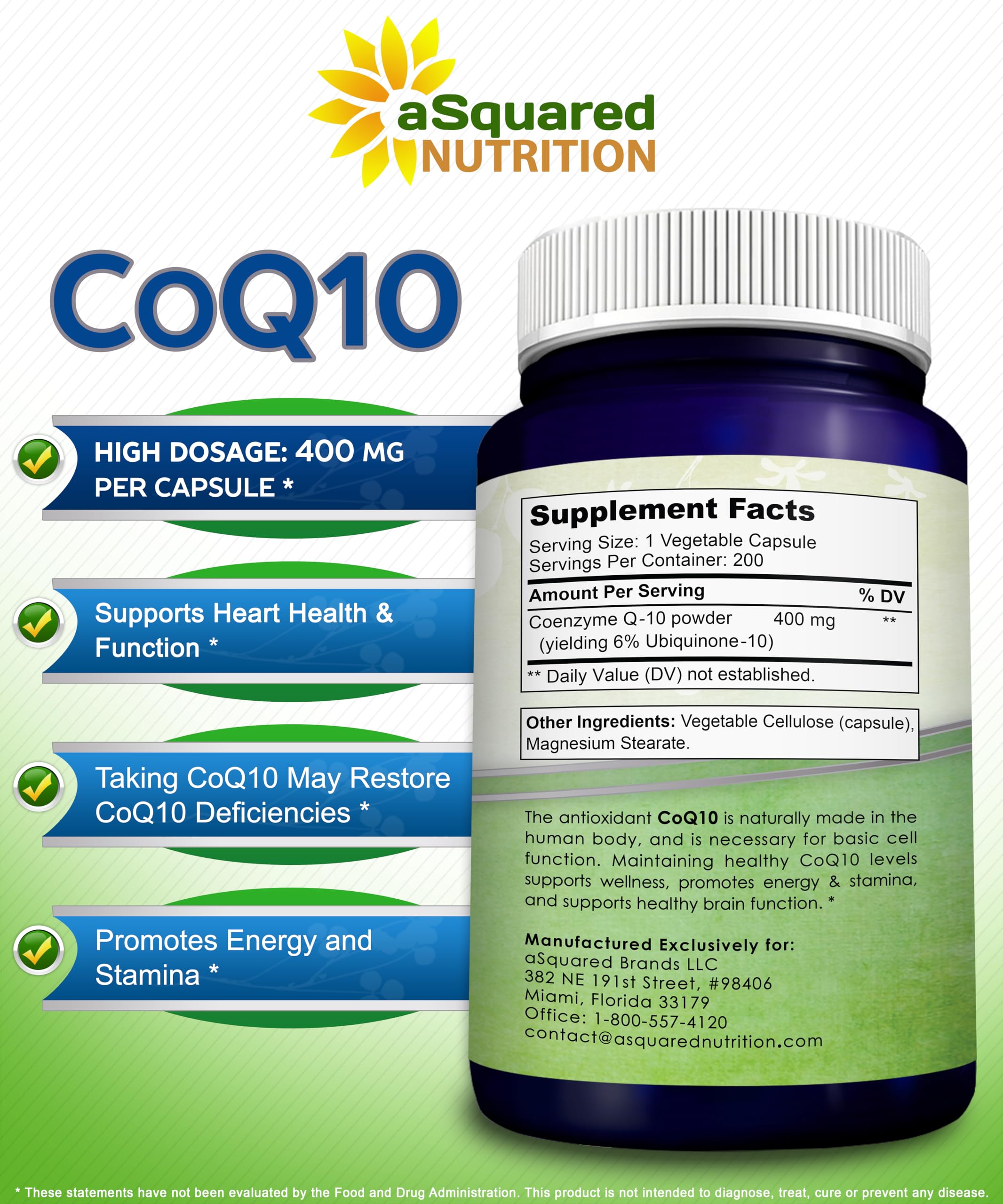 aSquared Nutrition CoQ10 energy-themed graphic illustrating daily antioxidant potential