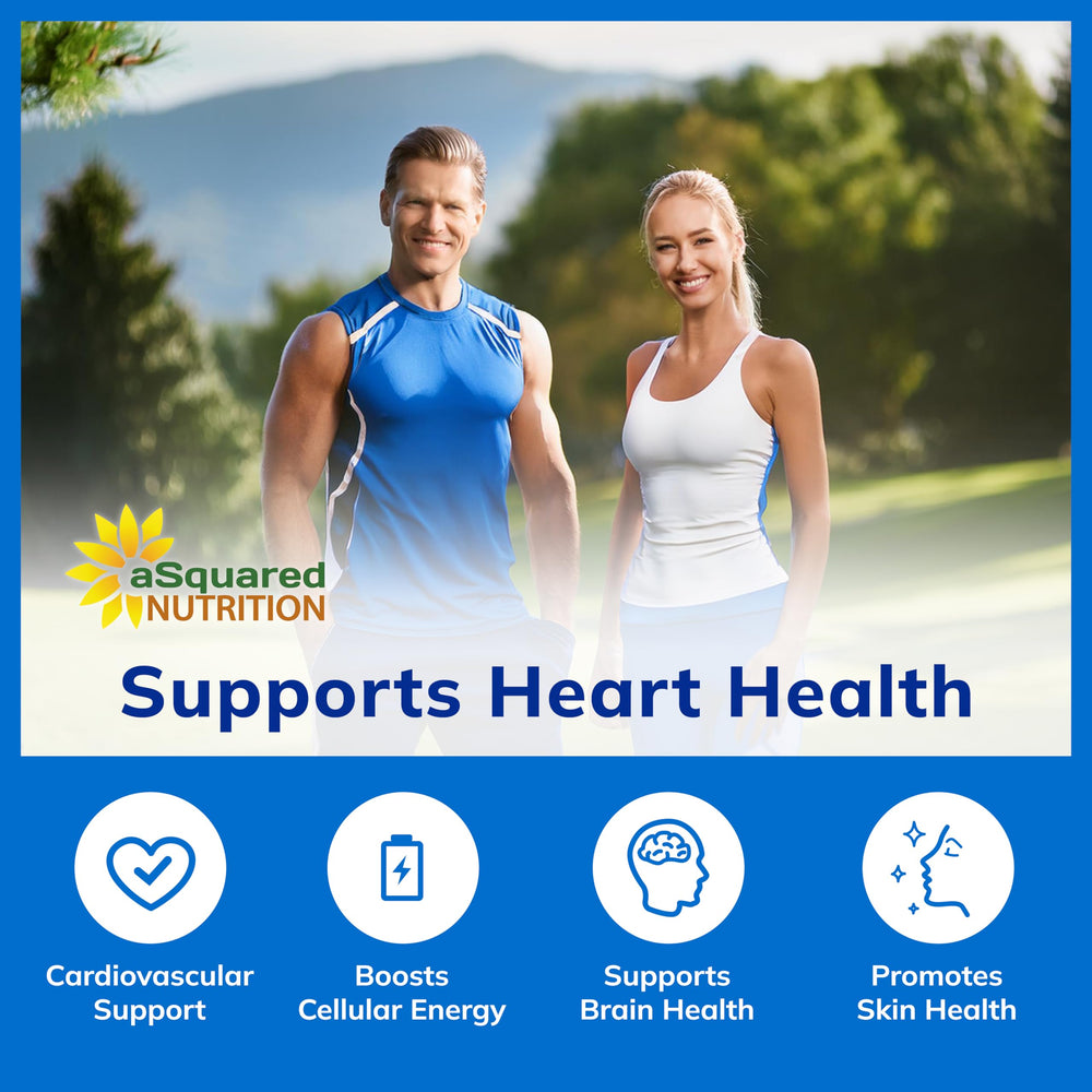 aSquared Nutrition CoQ10 heart-health infographic highlighting possible cardiovascular support
