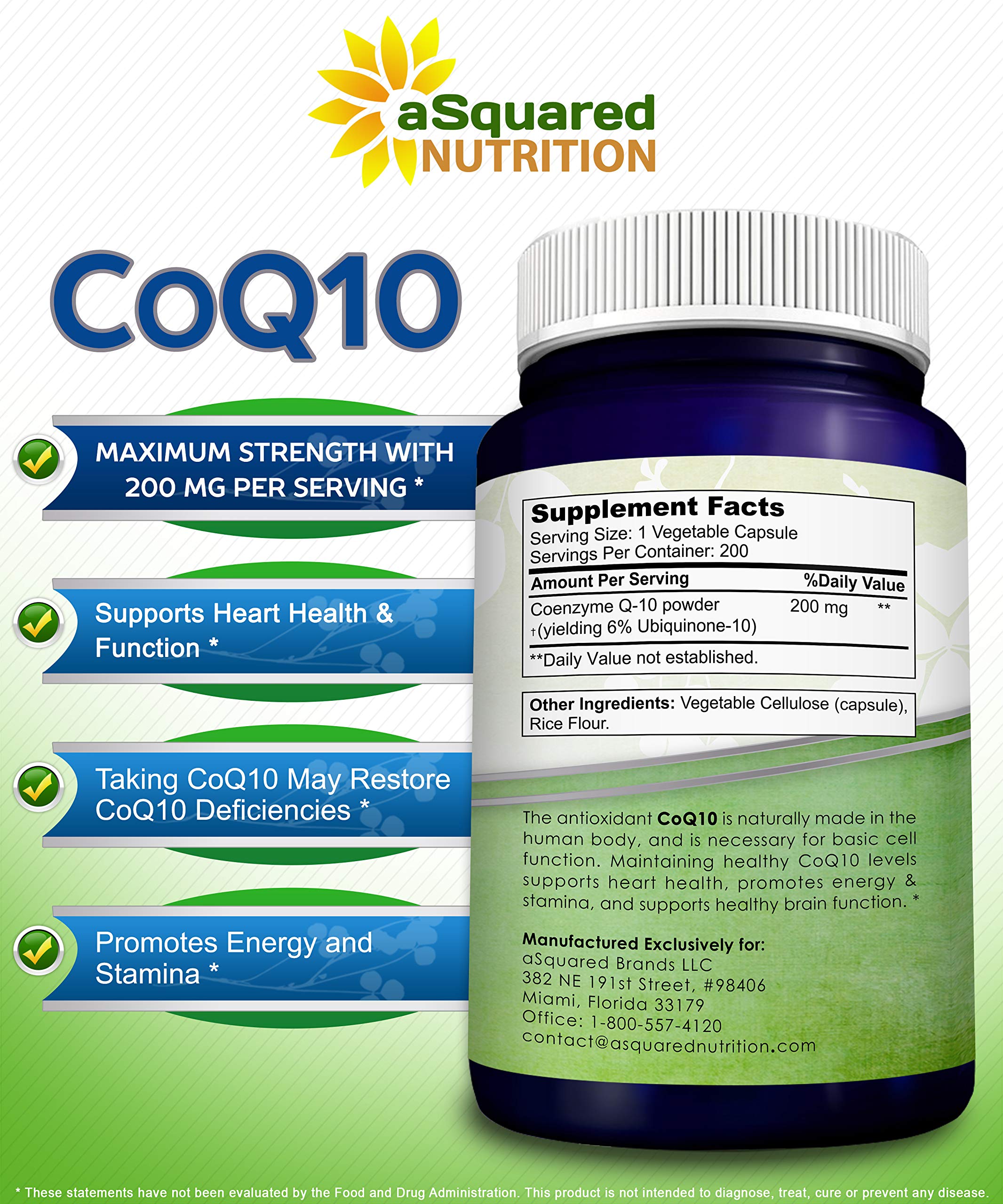 aSquared Nutrition CoQ10 label artwork on bottle highlighting potency