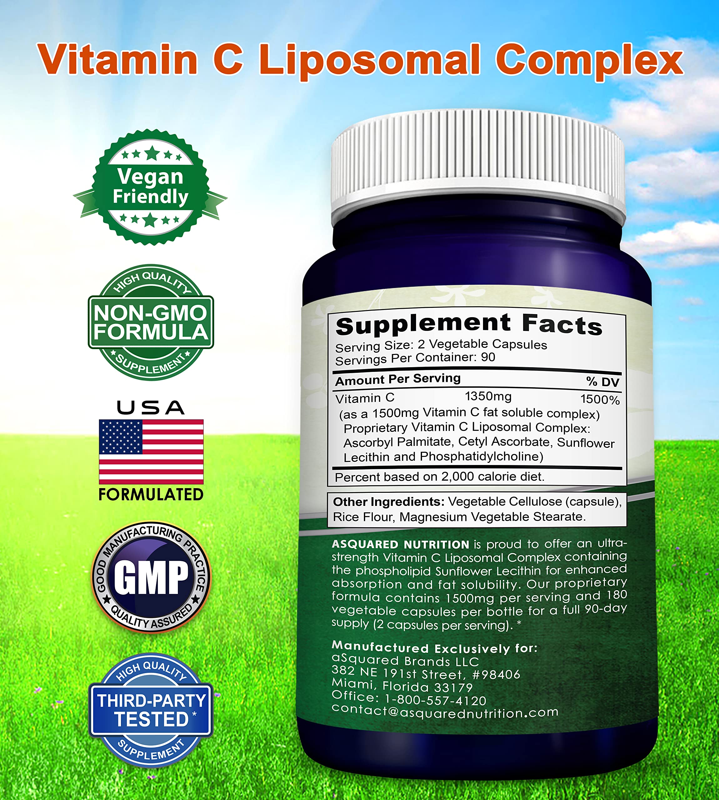 aSquared Nutrition Vitamin C Liposomal Complex being taken daily with water for convenient use