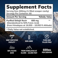 aSquared Nutrition Shilajit Resin close-up shows 50% Fulvic Acid aiding nutrient absorption.