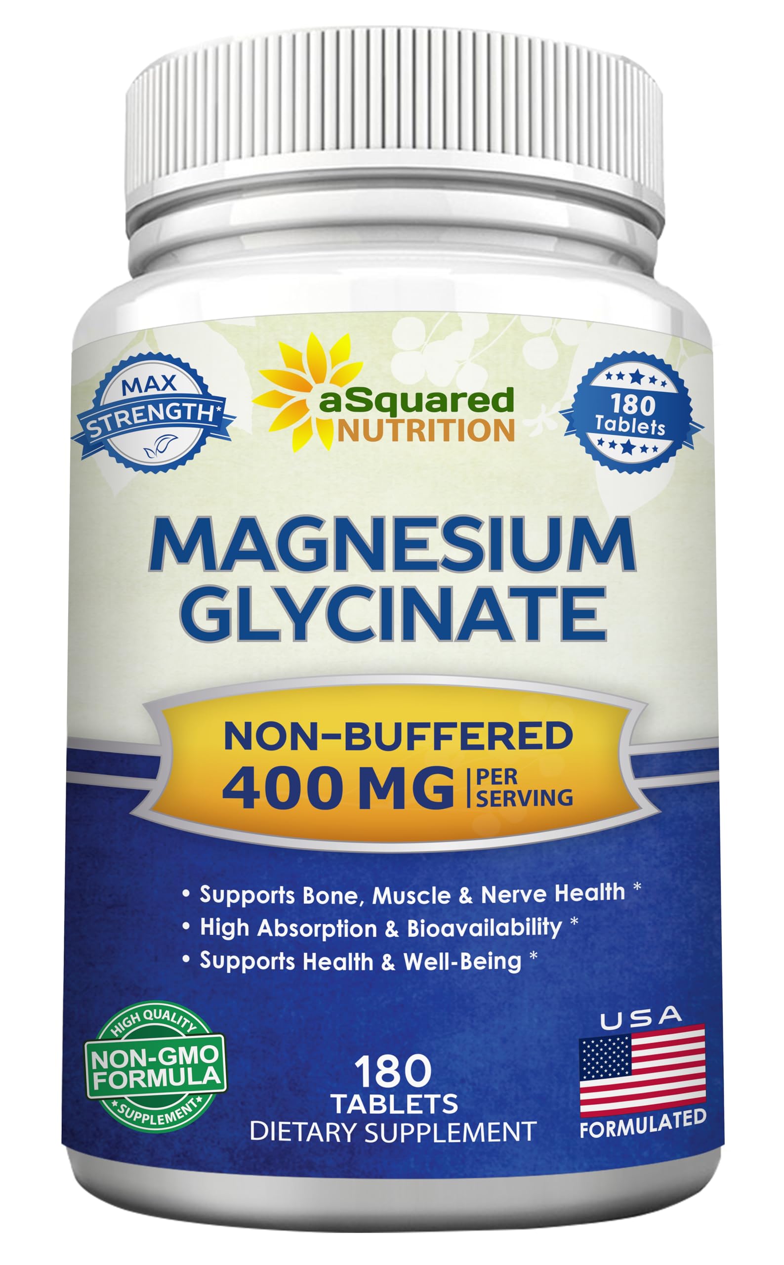 aSquared Nutrition Magnesium Glycinate 400mg bottle for muscle and bone support.