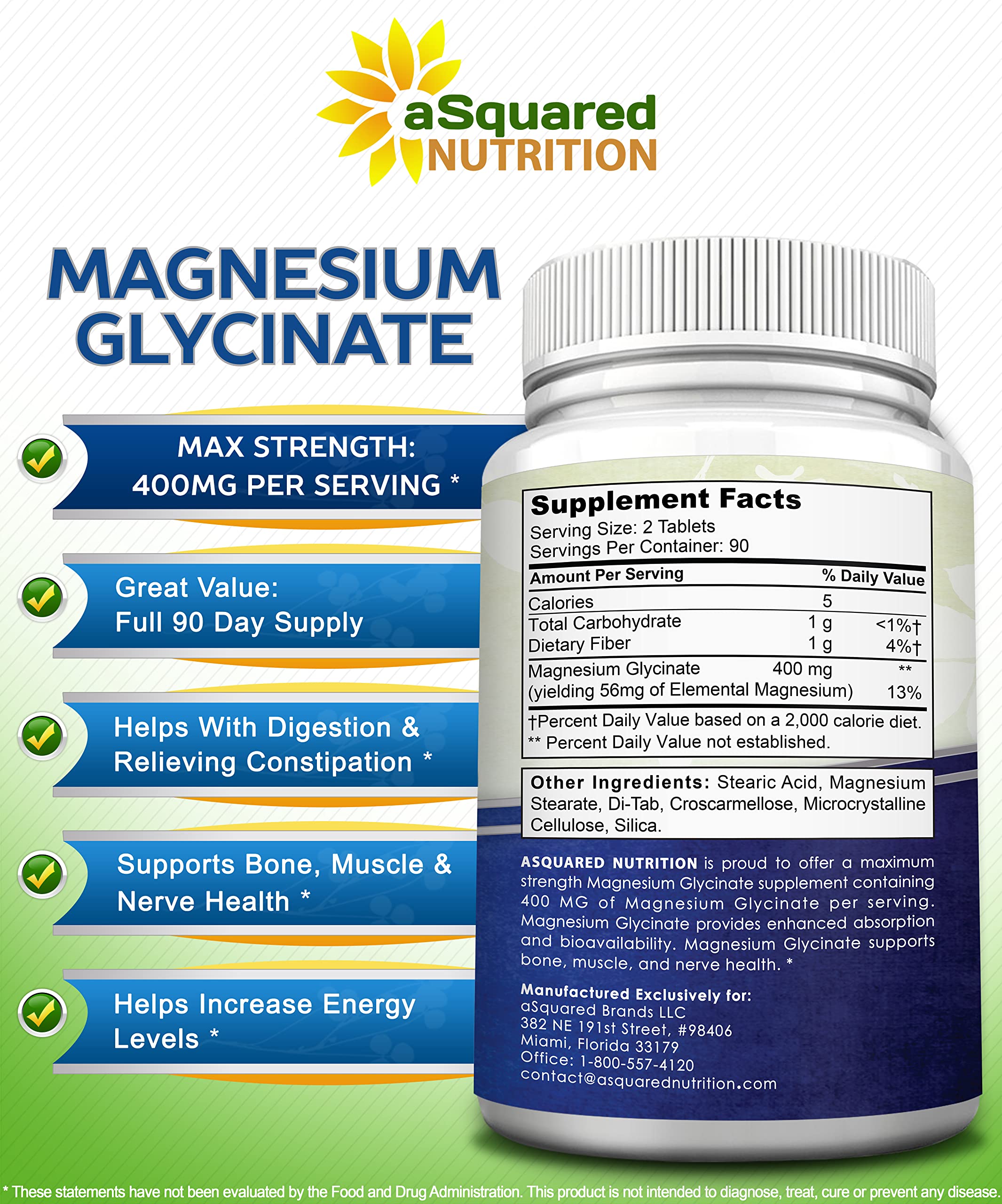Two tablets per serving illustrated for daily magnesium intake.