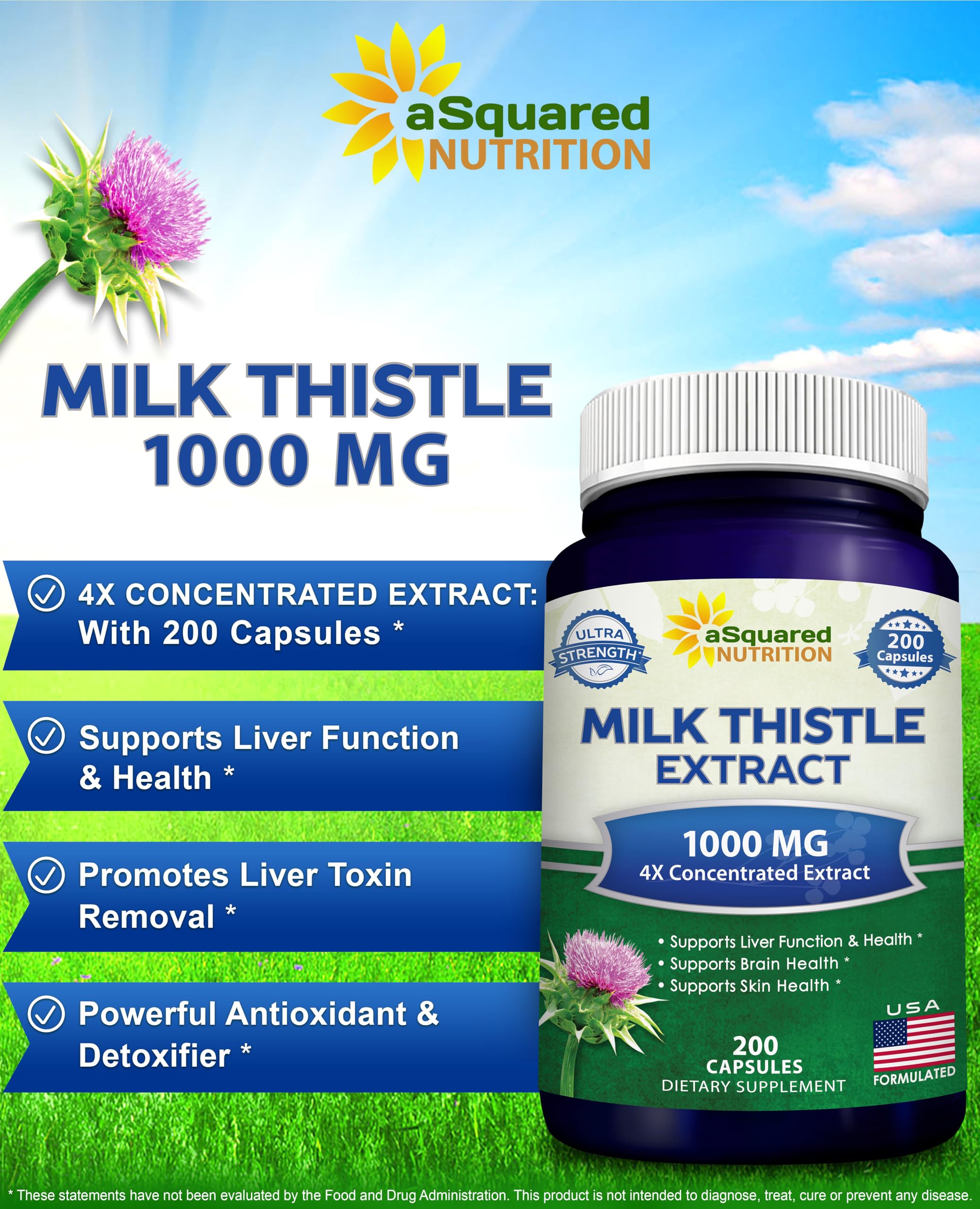 asquared Nutrition milk thistle capsules pour for easy daily dosing.