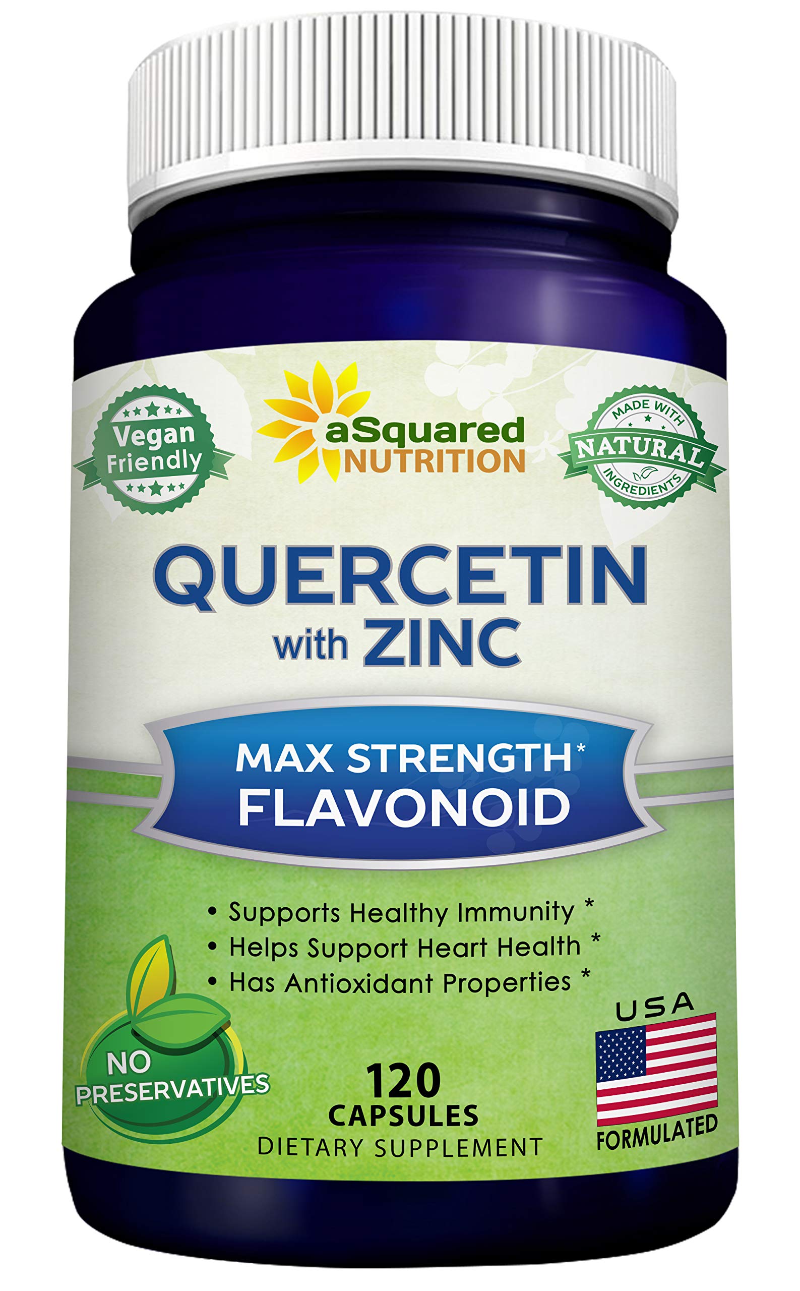 aSquared Nutrition Quercetin bottle front showing two-month supply for immune support