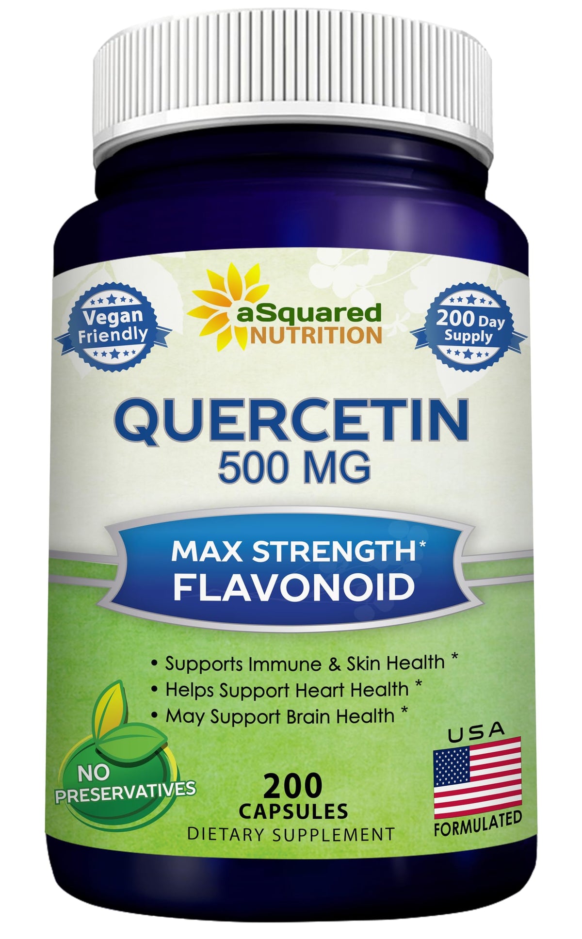 aSquared Nutrition Quercetin 500mg bottle pouring capsules for daily immune support potential