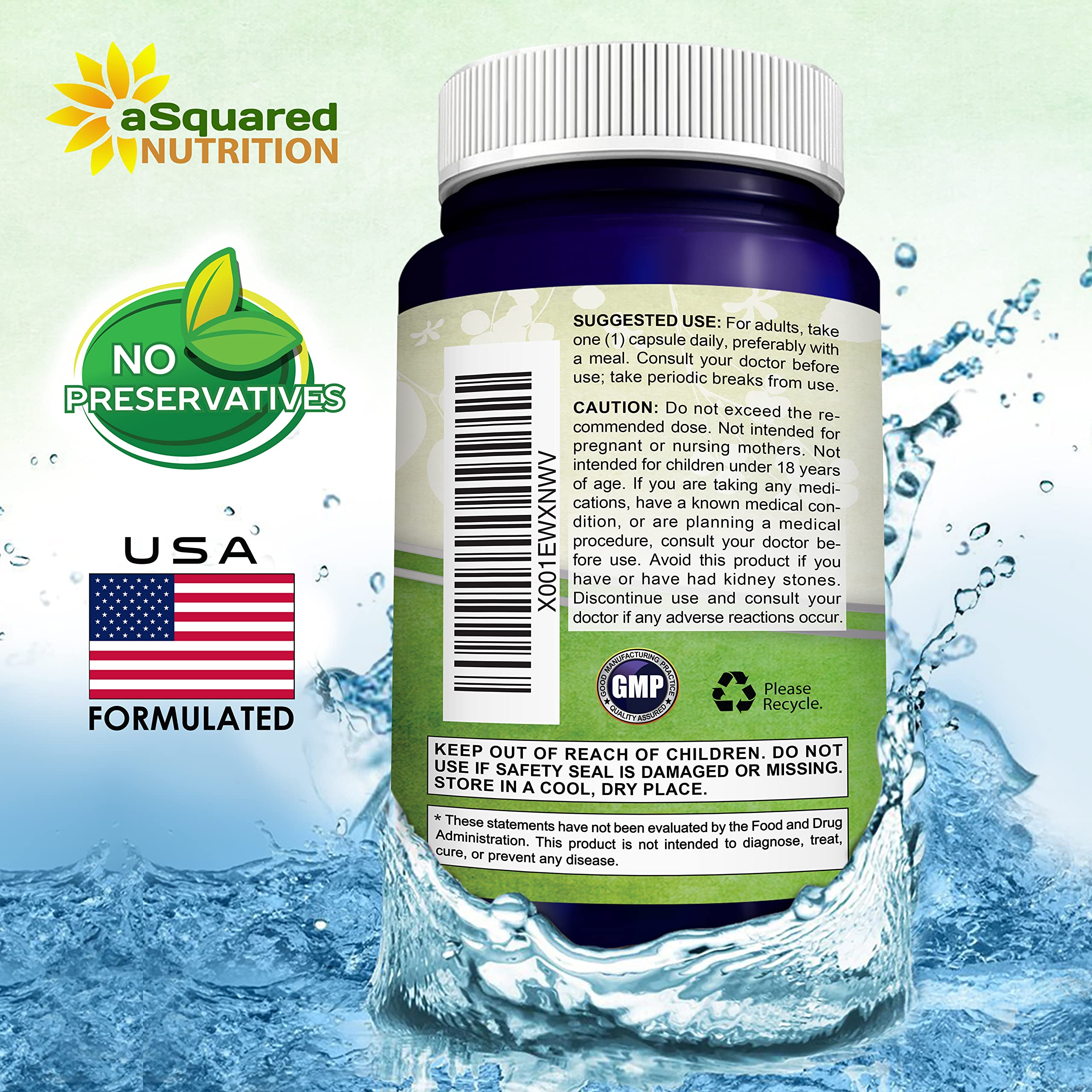 Product packaging highlights 500mg per capsule for sustained antioxidant support