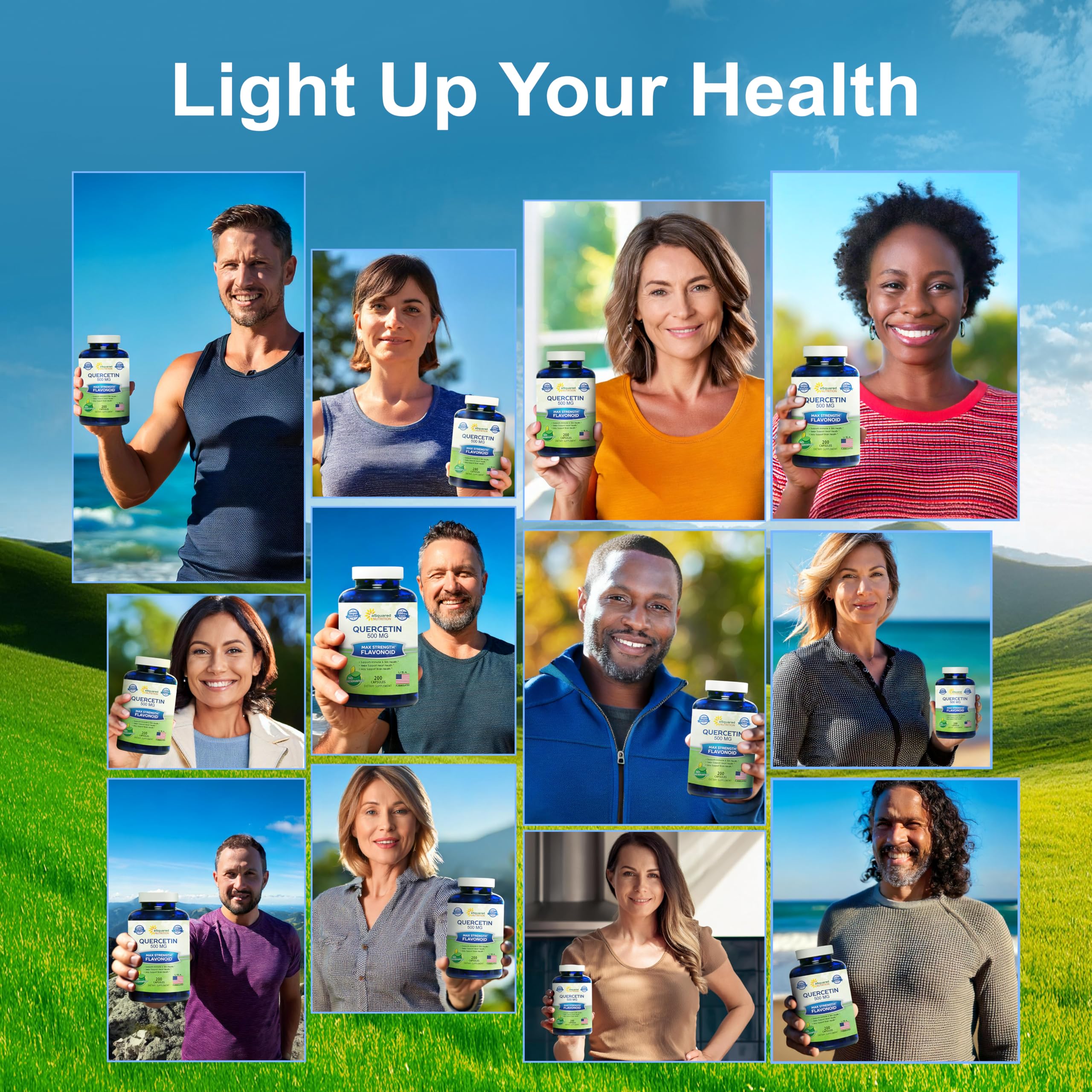 USA-made assurance on the aSquared Nutrition Quercetin bottle for quality trust