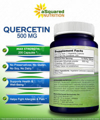 aSquared Nutrition Quercetin veggie capsules beside the bottle highlight plant-based formula