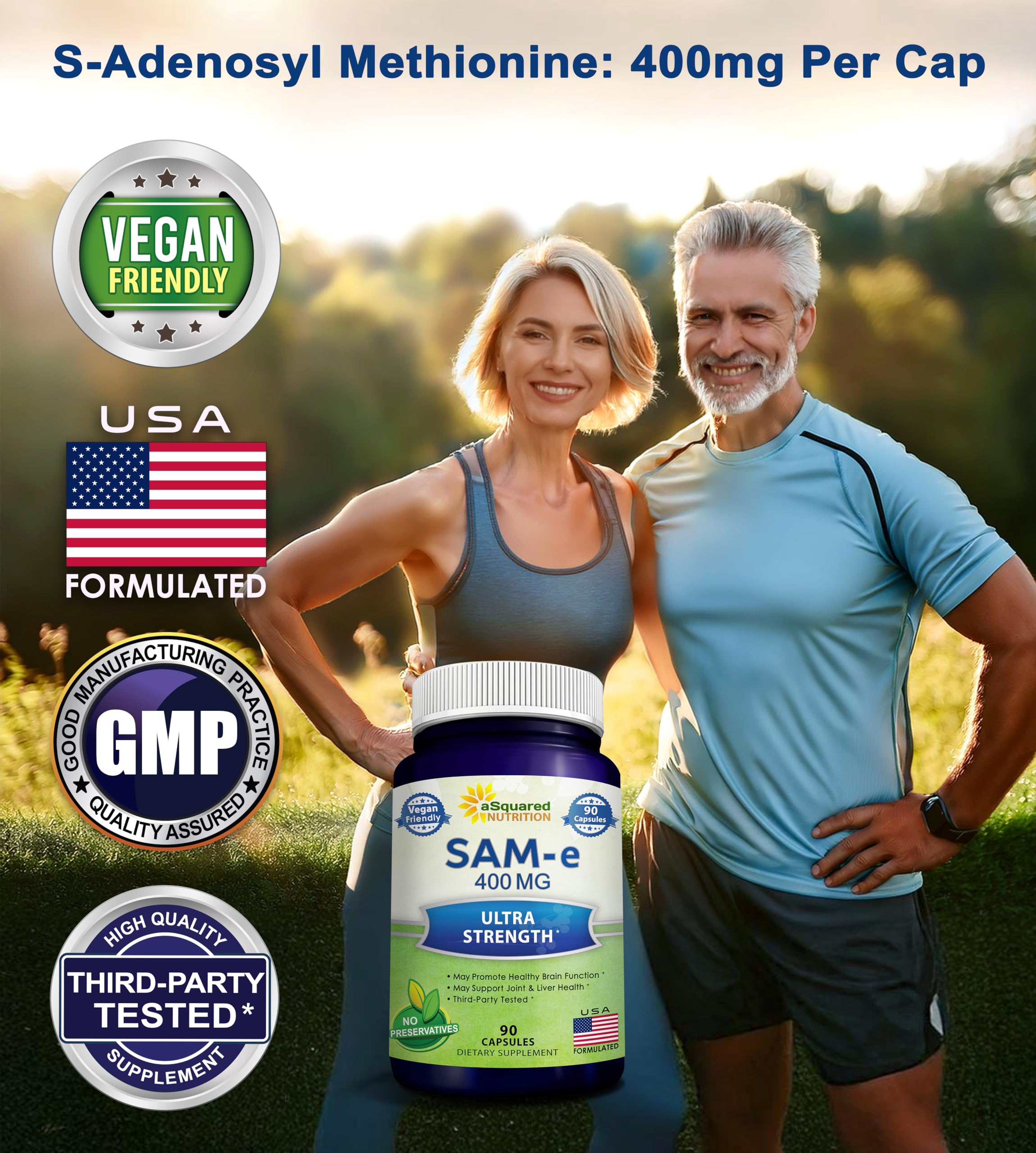 aSquared Nutrition SAM-e 400mg bottle back view with usage information