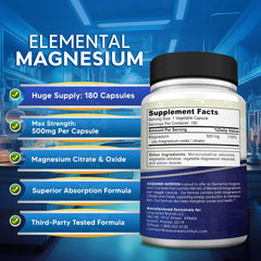 aSquared Nutrition magnesium bottle with third-party testing badge for purity.