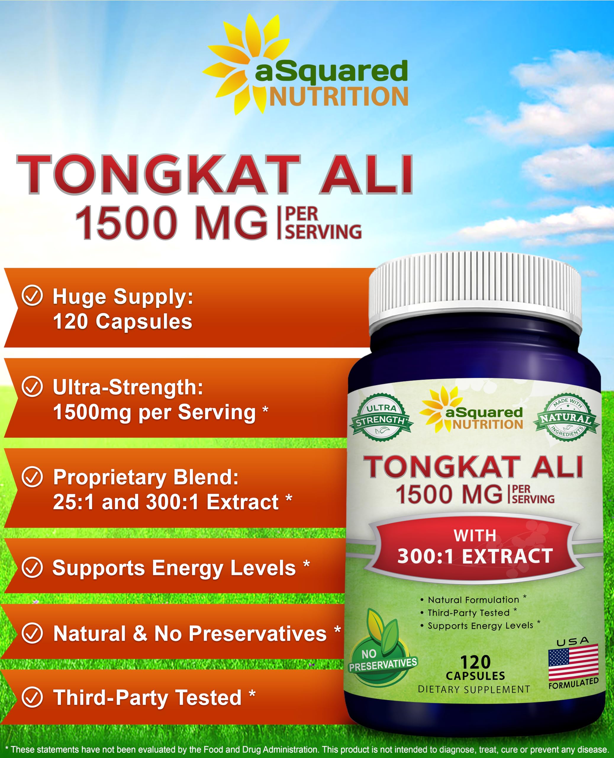 aSquared Nutrition Tongkat Ali 300:1 extract highlights concentrated support.