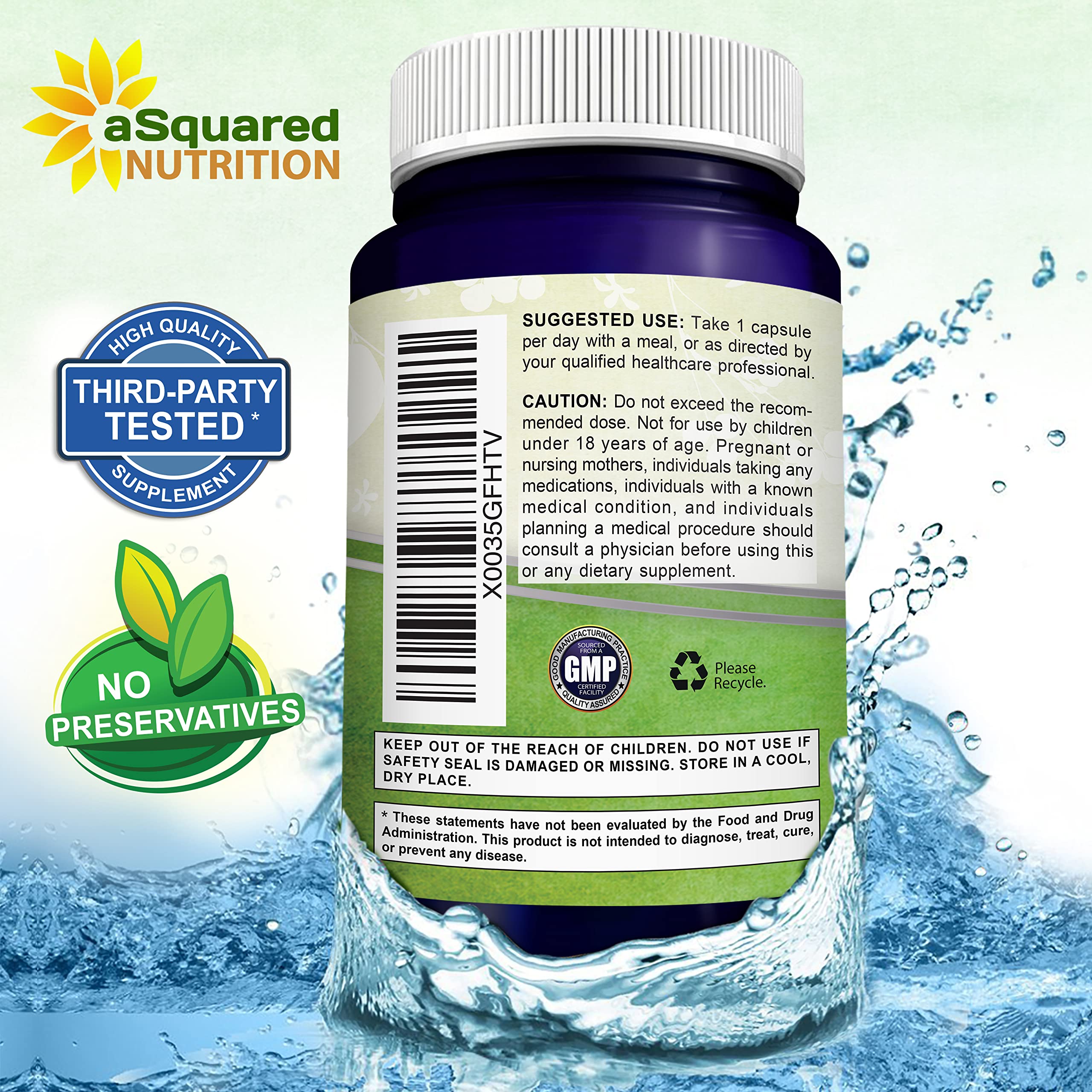 vegan-friendly label on aSquared Nutrition product highlighting preservatives-free