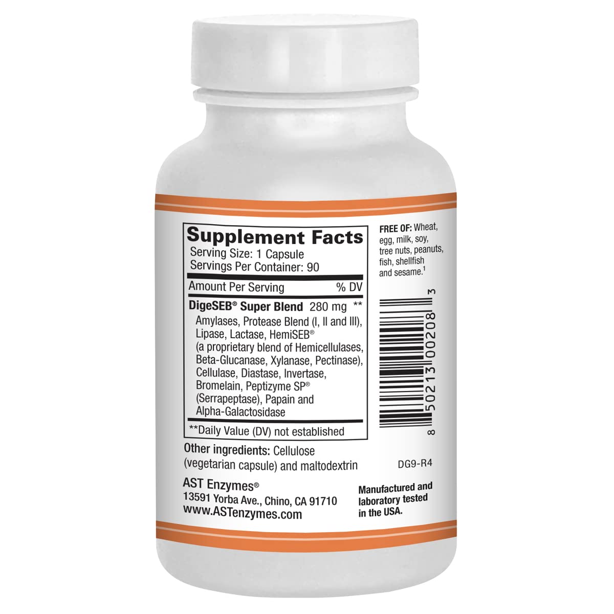 AST Enzymes Digest-GI ingredients label close-up for enzyme support