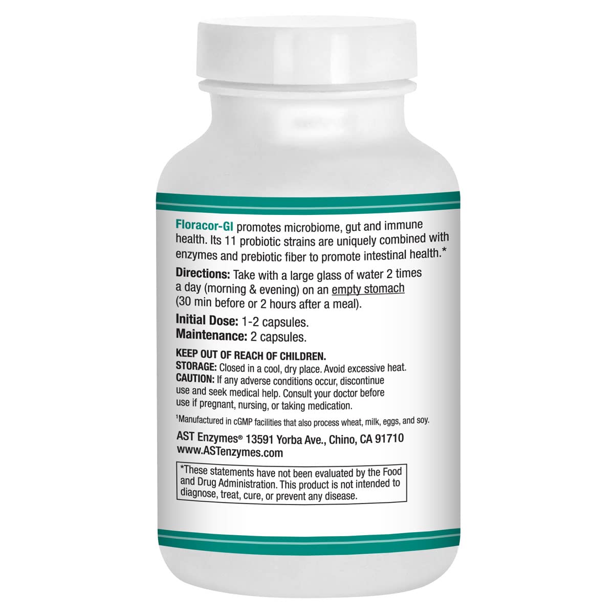 Close up Floracor-GI capsules illustrating probiotic enzyme formula.