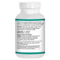 Close up Floracor-GI capsules illustrating probiotic enzyme formula.