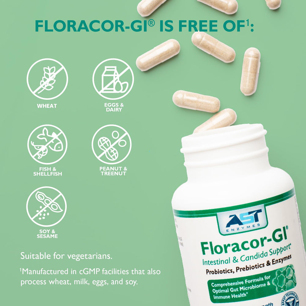 Gut health infographic featuring Floracor-GI branding.