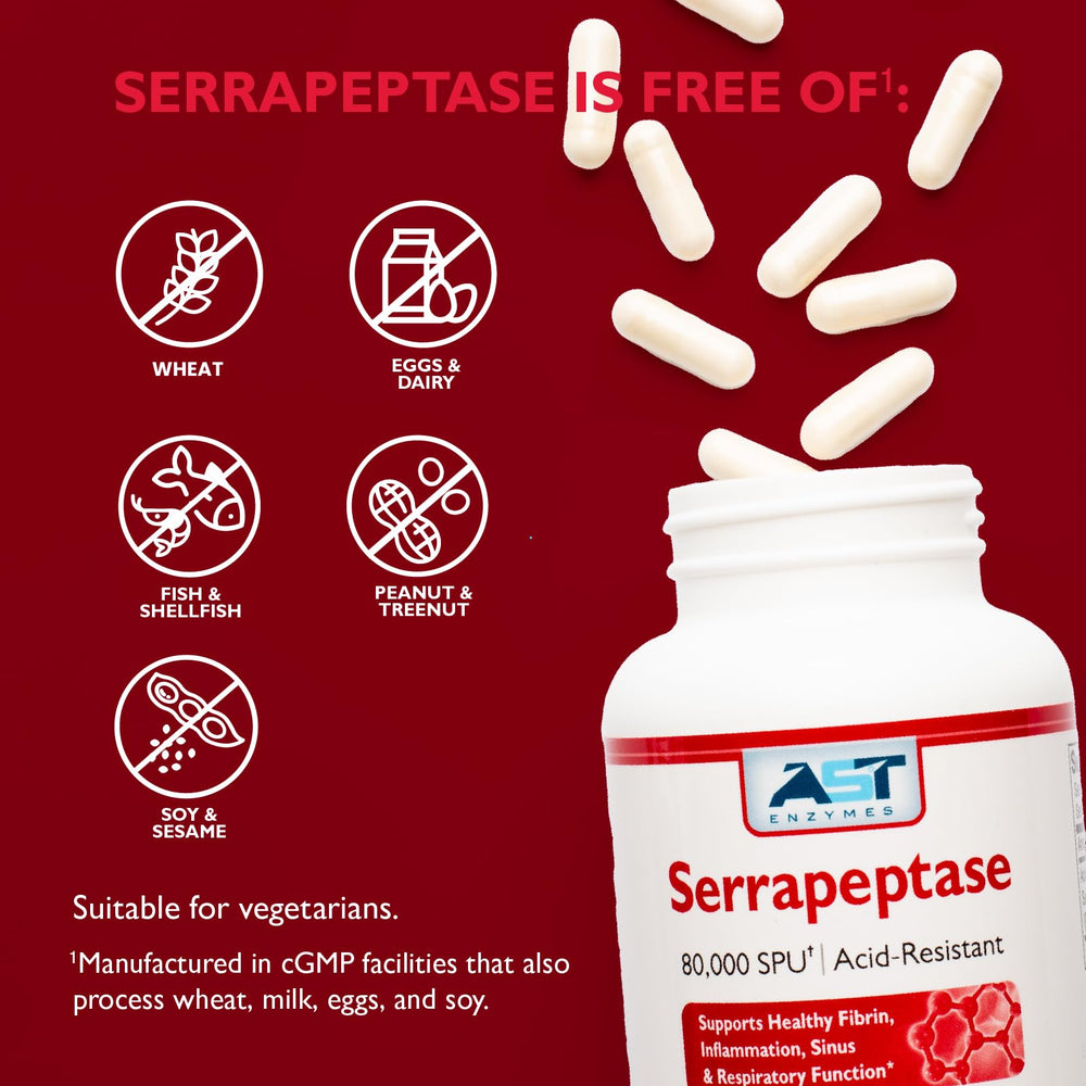 AST Enzymes Serrapeptase 80,000 SPU bottle supports tissue wellness