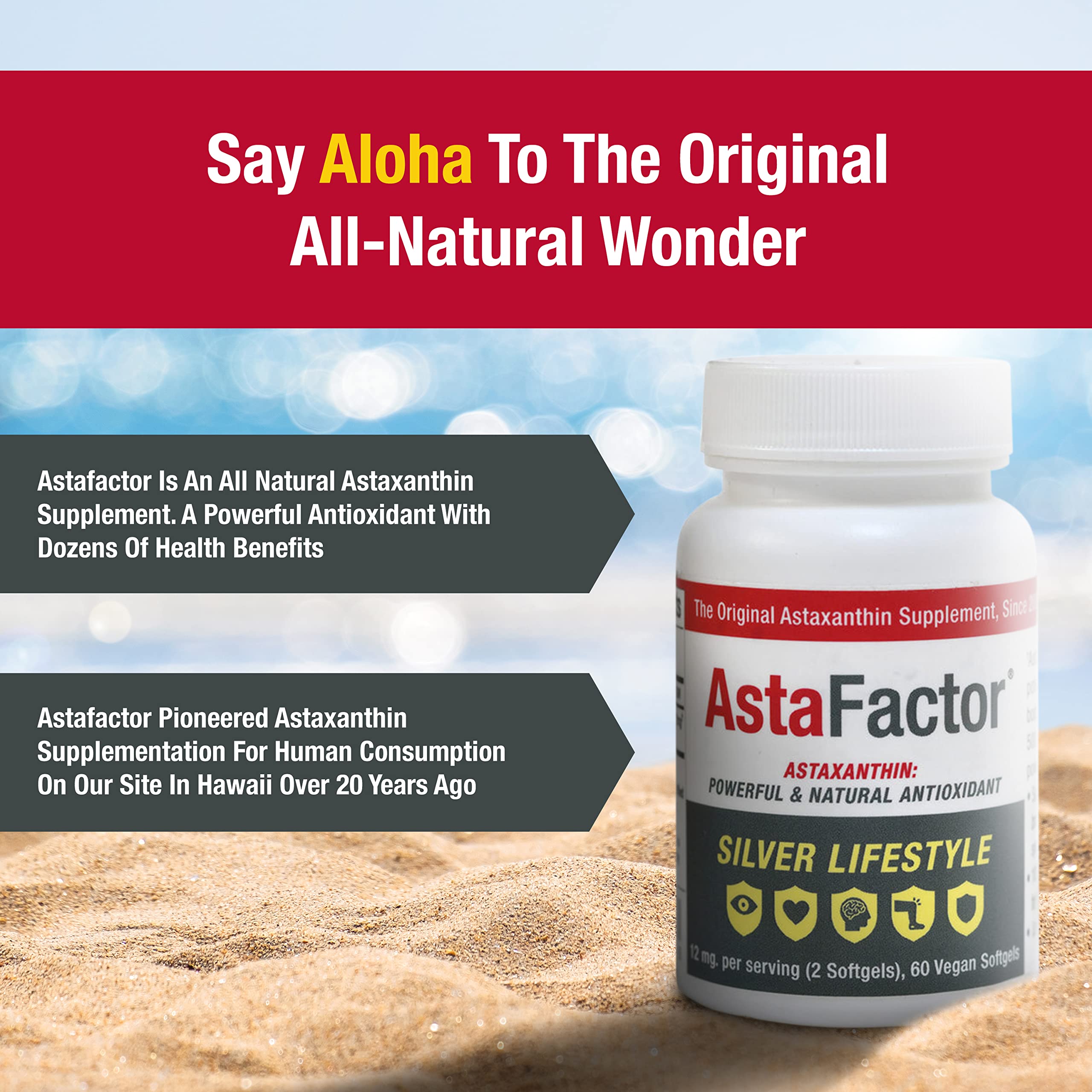 AstaFactor Silver softgels close-up emphasizing easy daily supplementation.