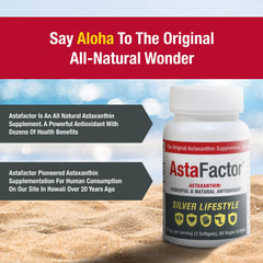 AstaFactor Silver softgels close-up emphasizing easy daily supplementation.