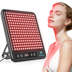 Astarexin red light panel on the face for potential skin benefits and glow.